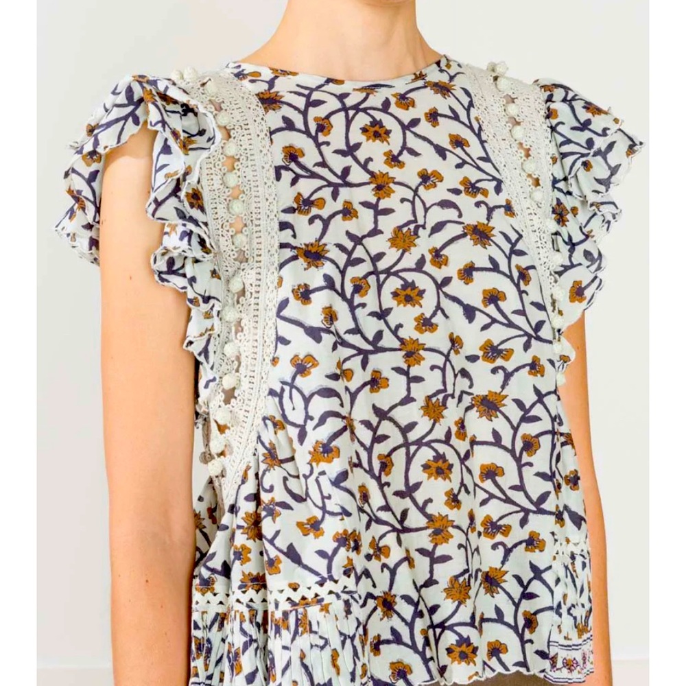 Sea New York Khloe Crochet Floral Top (Crema Print / Size: 0)